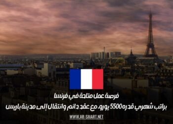 فرصة عمل متاحة في فرنسا براتب شهري قدره 5500 يورو، مع عقد دائم وانتقال إلى مدينة باريس