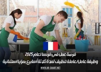 فرصة عمل في فرنسا لعام 2025: وظيفة عامل/عاملة تنظيف لمدة ثلاثة أسابيع بمزايا استثنائية